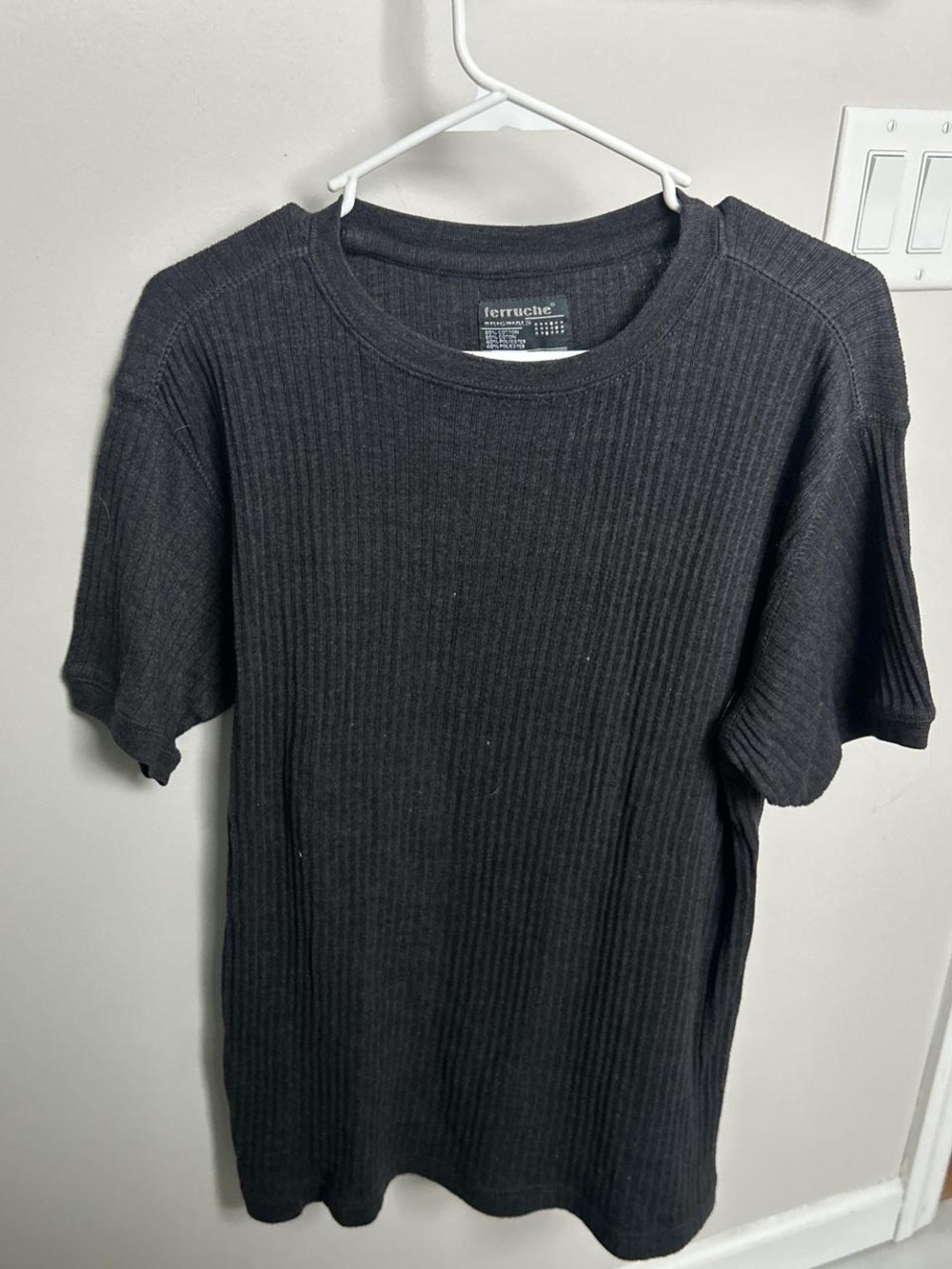 Ferruche Black Ribbed Short-Sleeve Men's Shirt